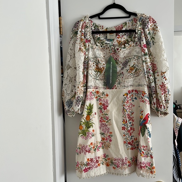 FARM Rio Dresses & Skirts - FARM Rio Cream Floral Embroidered Boho Mini Dress with Multicolor Accents